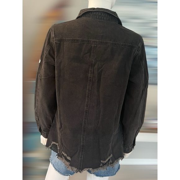 Sequin Santa frayed denim top/shacket S L XL - Picture 3 of 8